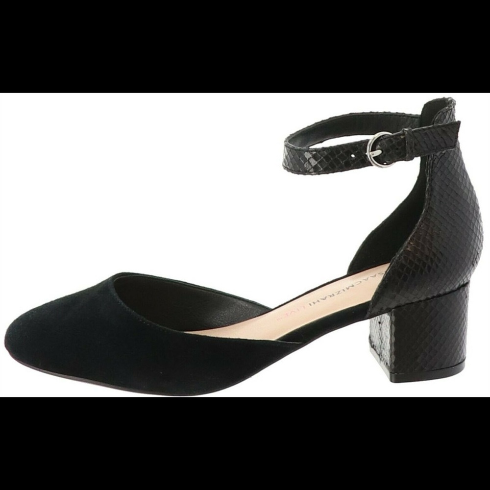 Isaac Mizrahi Suede Pump Snake Print Black Heel